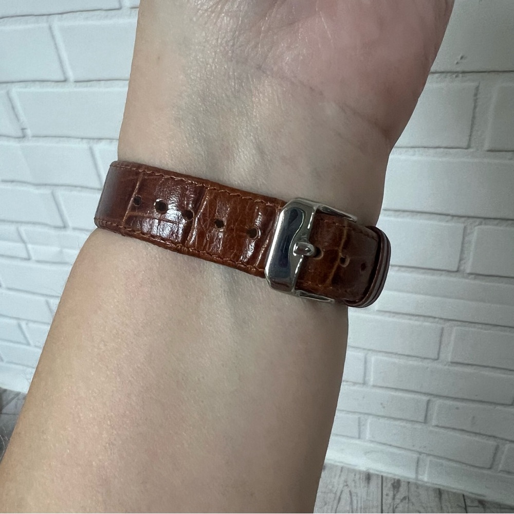 DMQ Diamonique Watch Brown Leather strap Silver Tone Jeweled QVC - Picture 13 of 14